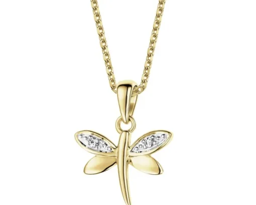 Zawieszka z żółtego złota z diamentami - ważka - 0,01 ct - próba 375