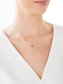 Zawieszka z żółtego złota z diamentem i rubinem syntetycznym - serca - próba 375