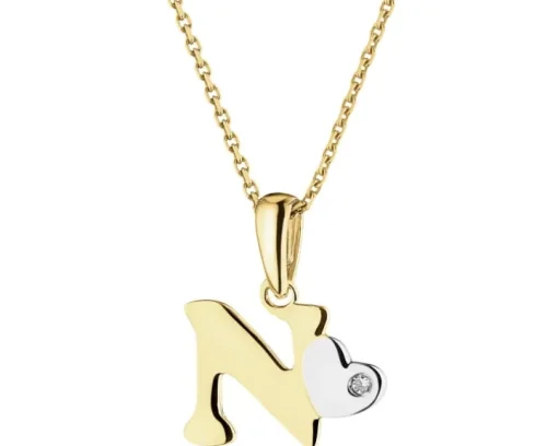 Zawieszka z żółtego złota z diamentem - litera N - 0,004 ct - próba 375
