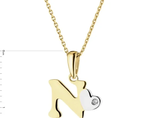 Zawieszka z żółtego złota z diamentem - litera N - 0,004 ct - próba 375