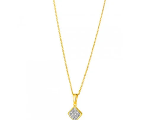 Zawieszka z żółtego złota z diamentami - kwadrat - 0,05 ct - próba 585