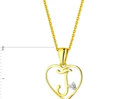 Zawieszka z żółtego złota z diamentem - litera J, serce - 0,005 ct - próba 585