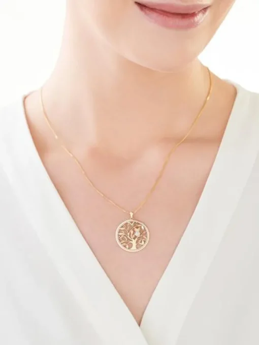 Zawieszka z żółtego złota z diamentami - drzewko, sowa - 0,02 ct - próba 375