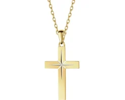 Zawieszka z żółtego złota z diamentem - krzyż - 0,003 ct - próba 585