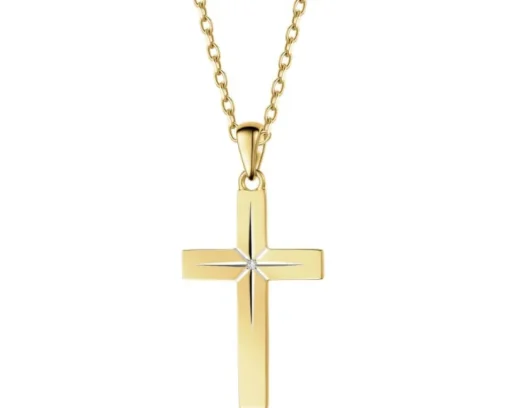 Zawieszka z żółtego złota z diamentem - krzyż - 0,003 ct - próba 585