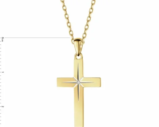 Zawieszka z żółtego złota z diamentem - krzyż - 0,003 ct - próba 585