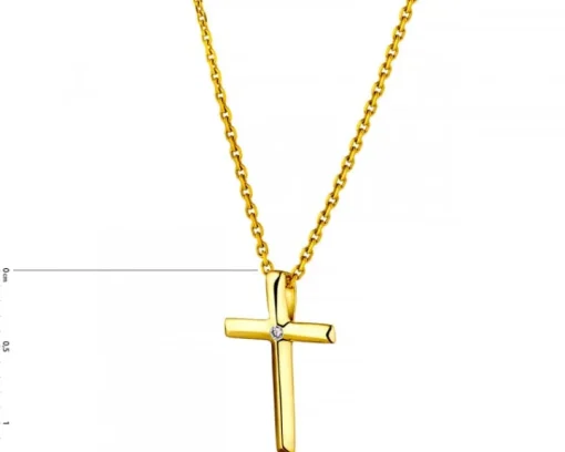 Zawieszka z żółtego złota z diamentem - krzyż - 0,003 ct - próba 585