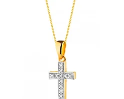 Zawieszka z żółtego złota z diamentami - krzyż - 0,02 ct - próba 585