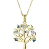 Zawieszka z żółtego złota z diamentami i topazami London Blue - drzewko - próba 375