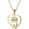 Zawieszka z żółtego złota z diamentami - sowa, serce - 0,01 ct - próba 585