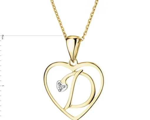 Zawieszka z żółtego złota z diamentem - litera D, serce - 0,005 ct - próba 375