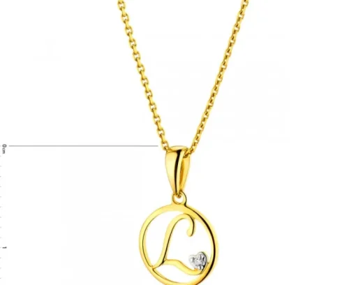 Zawieszka z żółtego złota z diamentem - litera L - 0,003 ct - próba 585