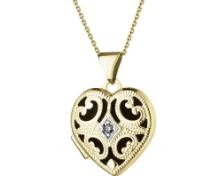 Zawieszka z żółtego złota z diamentem - puzderko - serce - 0,01 ct - próba 375