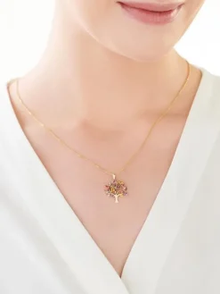 Zawieszka z żółtego złota z diamentami i kamieniami ozdobnymi - drzewko - próba 375