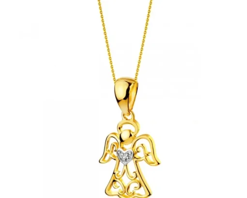 Zawieszka z żółtego złota z diamentem - aniołek, serce - 0,004 ct - próba 375