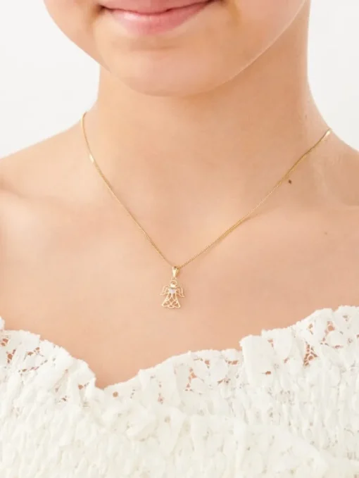 Zawieszka z żółtego złota z diamentem - aniołek, serce - 0,004 ct - próba 375
