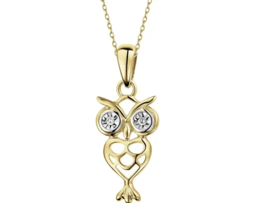 Zawieszka z żółtego złota z diamentami - sowa - 0,01 ct - próba 375