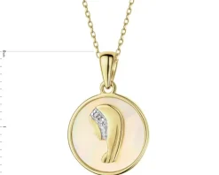 Zawieszka z żółtego złota z diamentami i masą perłową - medalik Matka Boska - próba 375