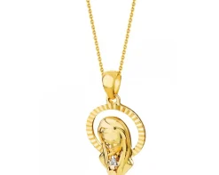 Zawieszka z żółtego złota z diamentem - medalik Matka Boska - 0,004 ct - próba 375