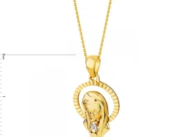 Zawieszka z żółtego złota z diamentem - medalik Matka Boska - 0,004 ct - próba 375