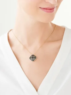 Zawieszka z żółtego złota z diamentami i onyksem - próba 585