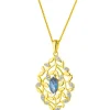 Zawieszka z żółtego złota z diamentami i topazem London Blue - próba 585