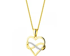 Zawieszka z żółtego złota z diamentami - serce, nieskończoność - 0,01 ct - próba 585