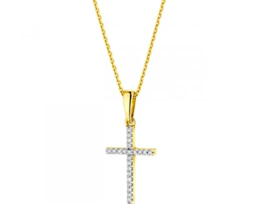 Zawieszka z żółtego złota z diamentami - krzyż - 0,05 ct - próba 585
