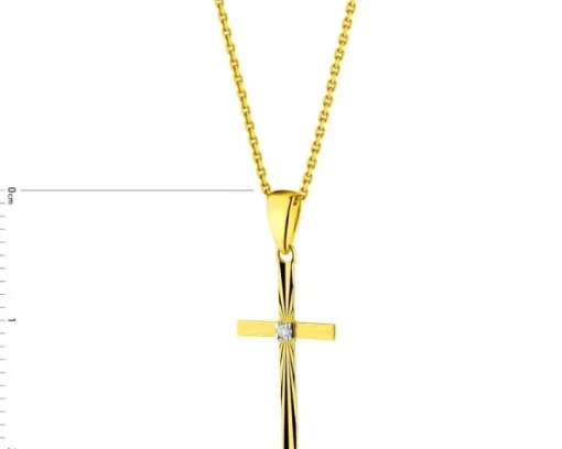 Zawieszka z żółtego złota z diamentem - krzyż - 0,005 ct - próba 585