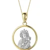 Zawieszka z żółtego złota z diamentem - medalik Matka Boska - 0,003 ct - próba 585