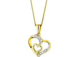 Zawieszka z żółtego złota z diamentami - serca - 0,005 ct - próba 585