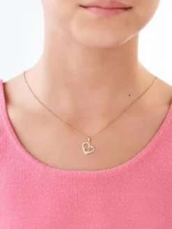 Zawieszka z żółtego złota z diamentami - serca - 0,005 ct - próba 585