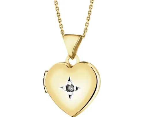 Zawieszka z żółtego złota z diamentem - puzderko - serce - 0,005 ct - próba 375