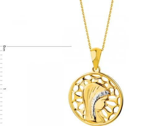 Zawieszka z żółtego złota z diamentami - medalik Matka Boska - 0,006 ct - próba 375