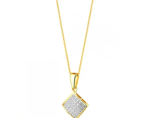 Zawieszka z żółtego złota z diamentami - kwadrat - 0,10 ct - próba 585