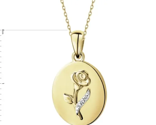 Zawieszka z żółtego złota z diamentami - róża - 0,006 ct - próba 585