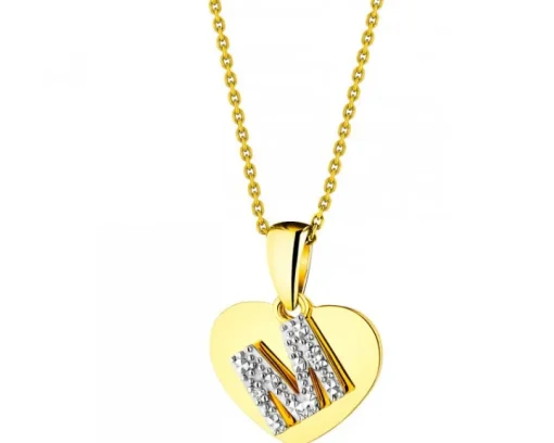 Zawieszka z żółtego złota z diamentami - serce, litera M - 0,006 ct - próba 375