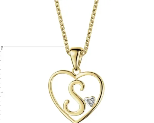 Zawieszka z żółtego złota z diamentem - litera S, serce - 0,005 ct - próba 375