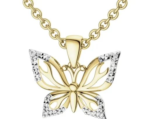 Zawieszka z żółtego złota z diamentami - motyl - 0,01 ct - próba 375