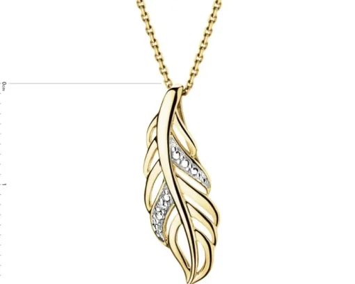 Zawieszka z żółtego złota z diamentem - piórko - 0,005 ct - próba 375