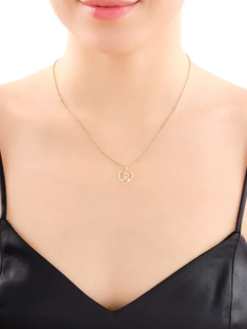 Zawieszka z żółtego złota z diamentem - litera R, serce - 0,005 ct - próba 375