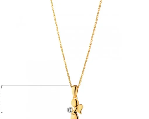 Zawieszka z żółtego złota z diamentami - puzderko - serce - 0,01 ct - próba 375