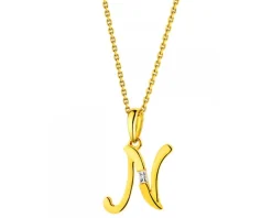 Zawieszka z żółtego złota z diamentem - litera N - 0,004 ct - próba 585