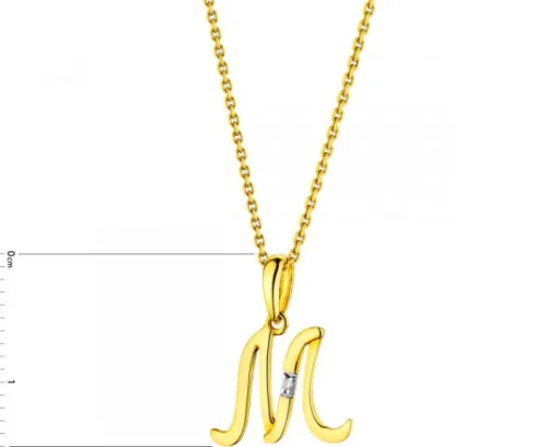 Zawieszka z żółtego złota z diamentem - litera M - 0,004 ct - próba 585
