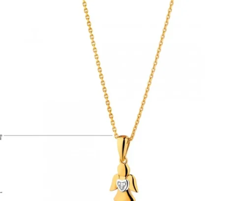 Zawieszka z żółtego złota z diamentem - aniołek, serce - 0,003 ct - próba 585