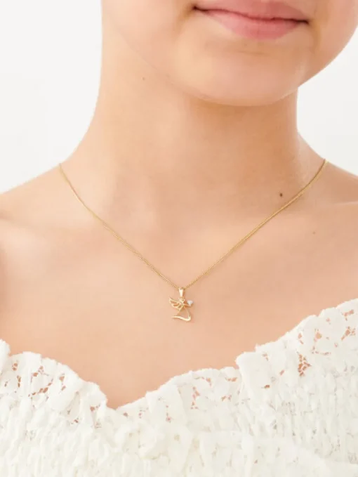 Zawieszka z żółtego złota z diamentem - aniołek, serce - 0,003 ct - próba 375