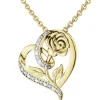 Zawieszka z żółtego złota z diamentami - serce, róża - 0,05 ct - próba 585