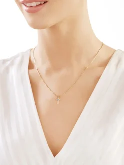 Zawieszka z żółtego złota z diamentami - krzyż - 0,04 ct - próba 585