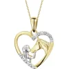 Zawieszka z żółtego złota z diamentami - serce, koń - 0,02 ct - próba 375