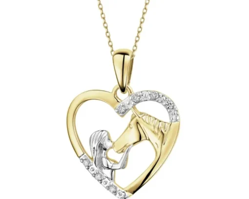 Zawieszka z żółtego złota z diamentami - serce, koń - 0,02 ct - próba 375